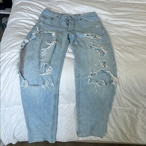 Zara Relaxed Blue Distressed Denim Jeans